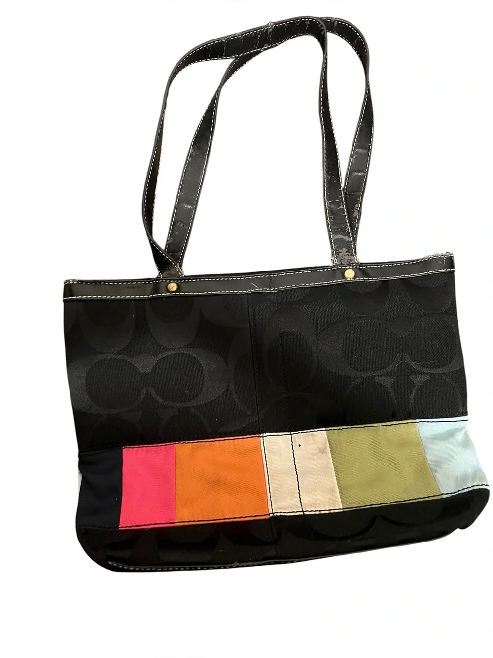 VINTAGE Coach Y2K Hamptons Weekend Signature Multicolor Stripe Tote Black